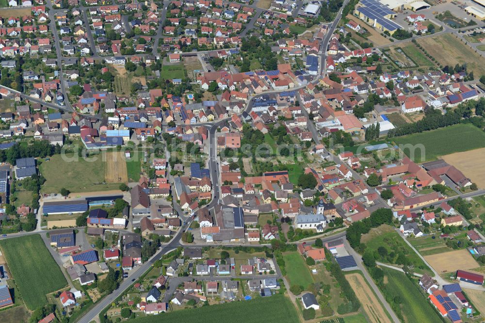 Aerial photograph Unterpleichfeld - The city center in the downtown area in Unterpleichfeld in the state Bavaria, Germany