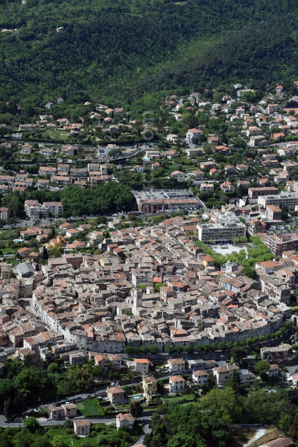 Vence from above - The city center in the downtown are in Vence in Provence-Alpes-Cote d'Azur, France