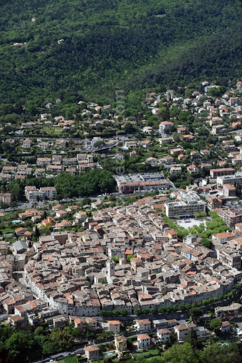 Vence from the bird's eye view: The city center in the downtown are in Vence in Provence-Alpes-Cote d'Azur, France