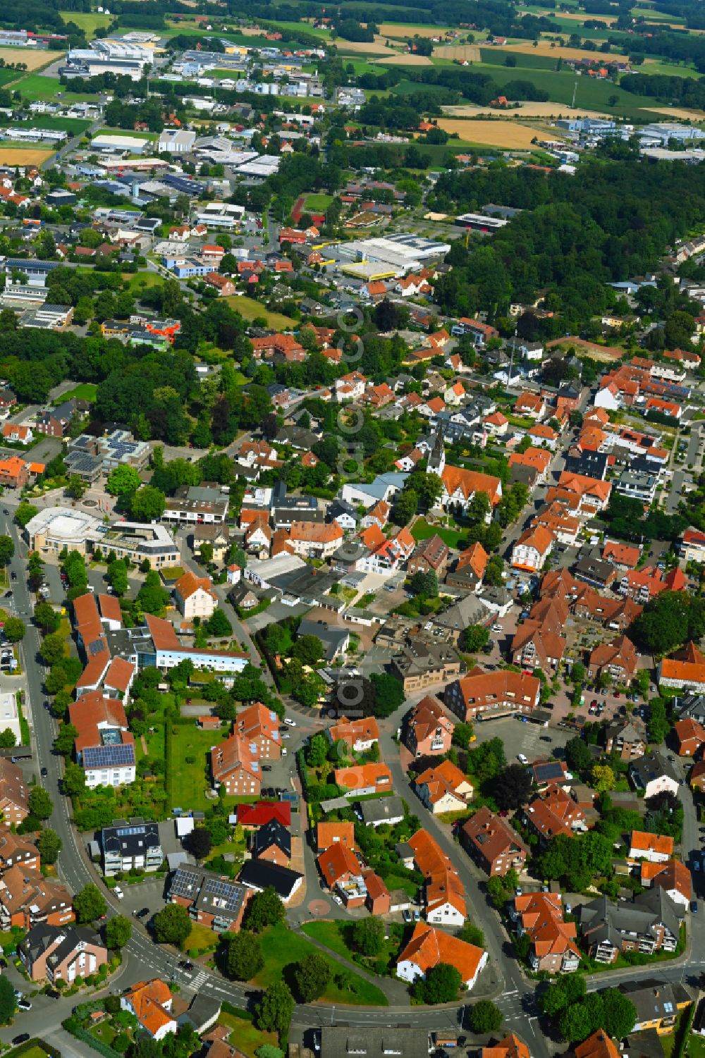 Aerial image Versmold - The city center in the downtown area in Versmold in the state North Rhine-Westphalia, Germany