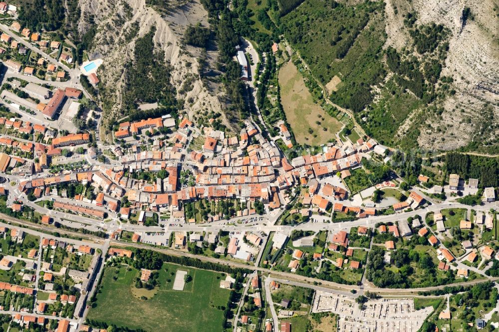 Aerial image Veynes - The city center in the downtown area in Veynes in Provence-Alpes-Cote d'Azur, France