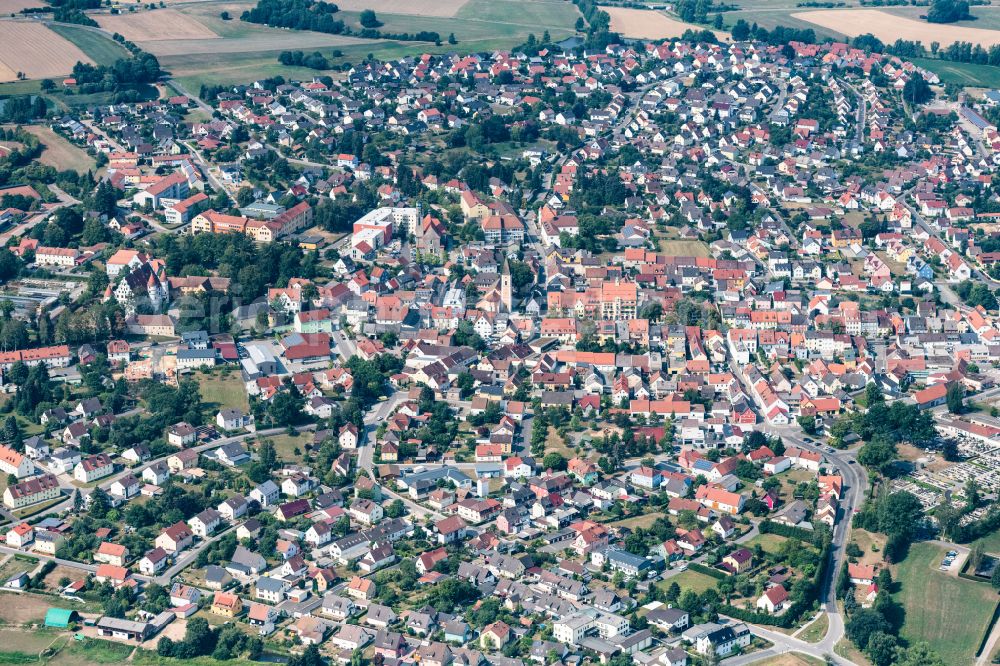 Aerial image Vohenstrauß - The city center in the downtown area in Vohenstrauss in the state Bavaria, Germany