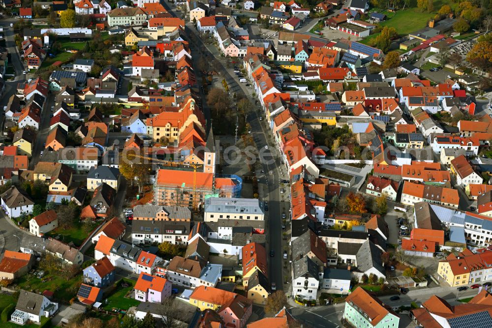 Aerial image Vohenstrauß - The city center in the downtown area in Vohenstrauss in the state Bavaria, Germany