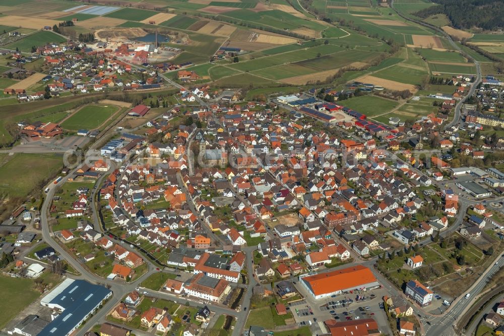 Volkmarsen from the bird's eye view: The city center in the downtown area in Volkmarsen in the state Hesse, Germany