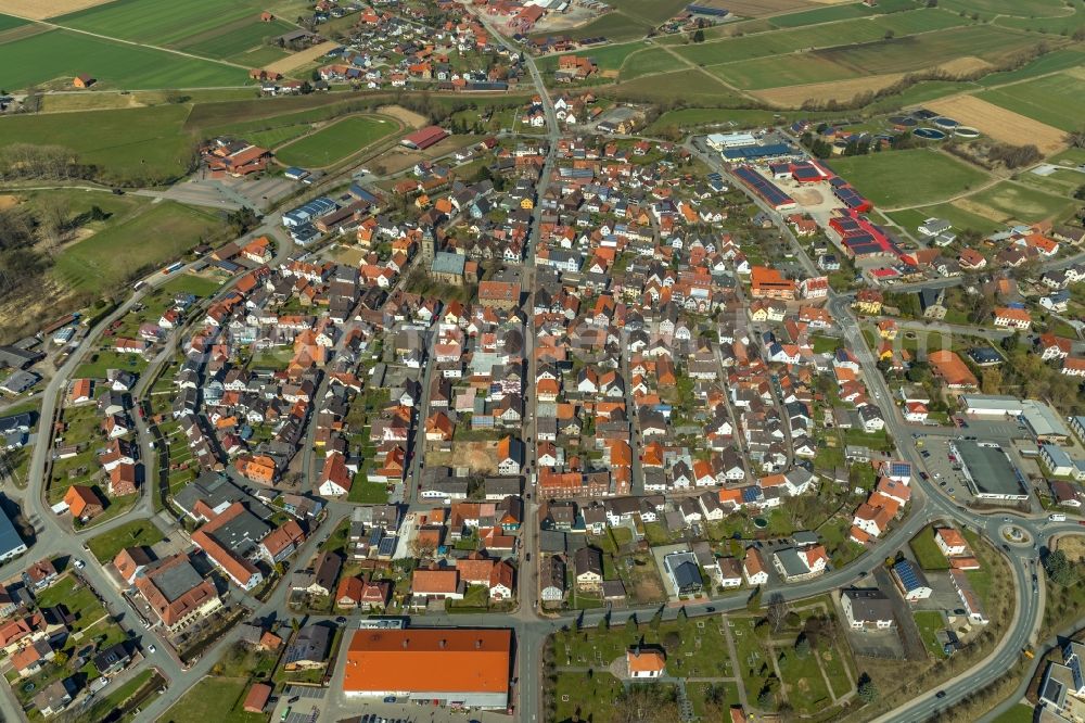 Aerial image Volkmarsen - The city center in the downtown area in Volkmarsen in the state Hesse, Germany