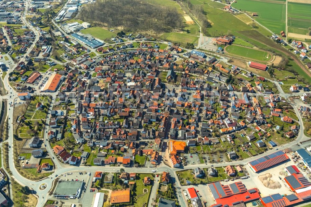 Aerial photograph Volkmarsen - The city center in the downtown area in Volkmarsen in the state Hesse, Germany