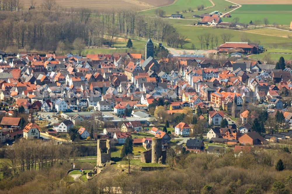 Aerial photograph Volkmarsen - The city center in the downtown area in Volkmarsen in the state Hesse, Germany