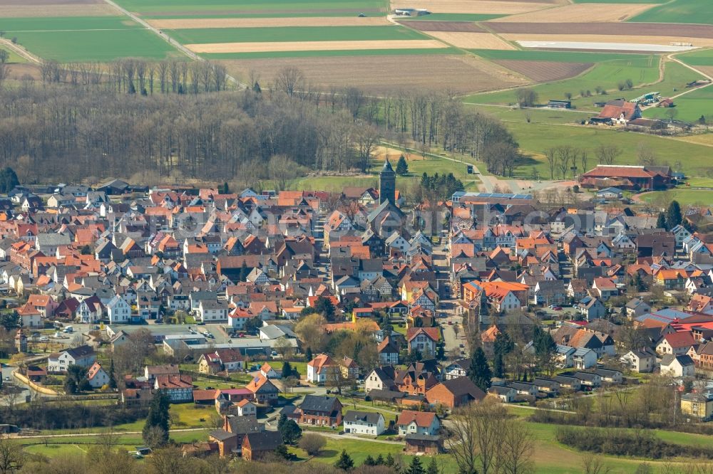 Volkmarsen from above - The city center in the downtown area in Volkmarsen in the state Hesse, Germany