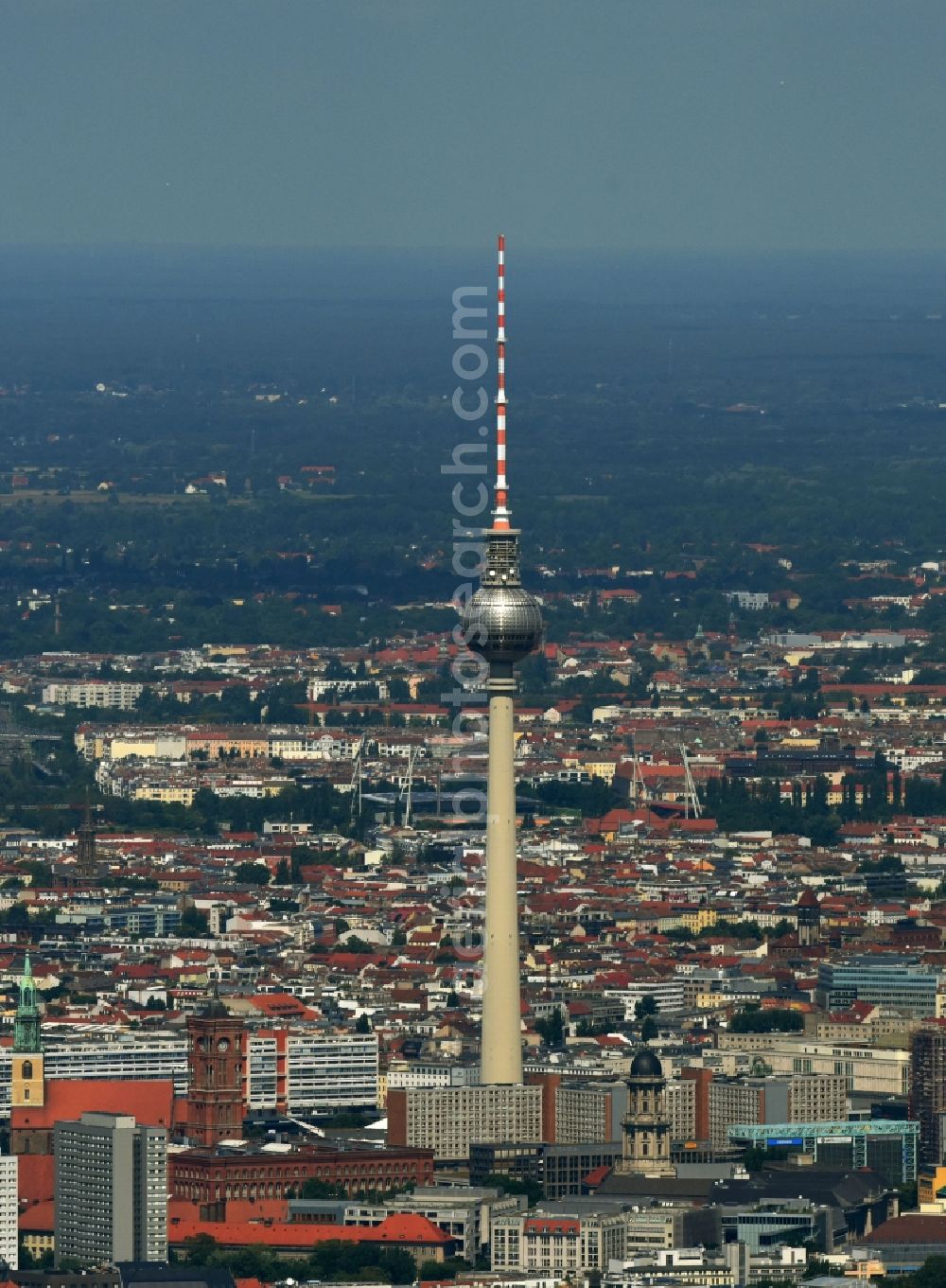 Aerial image Berlin - The city center in the downtown area on landmark ( TV - Tower ) Berliner Fernsehturm in the district Mitte in Berlin