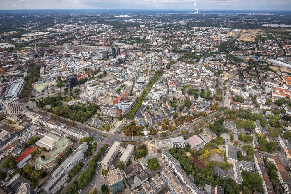 Dortmund from the bird's eye view: The city center in the downtown area on Wallring in Dortmund at Ruhrgebiet in the state North Rhine-Westphalia, Germany