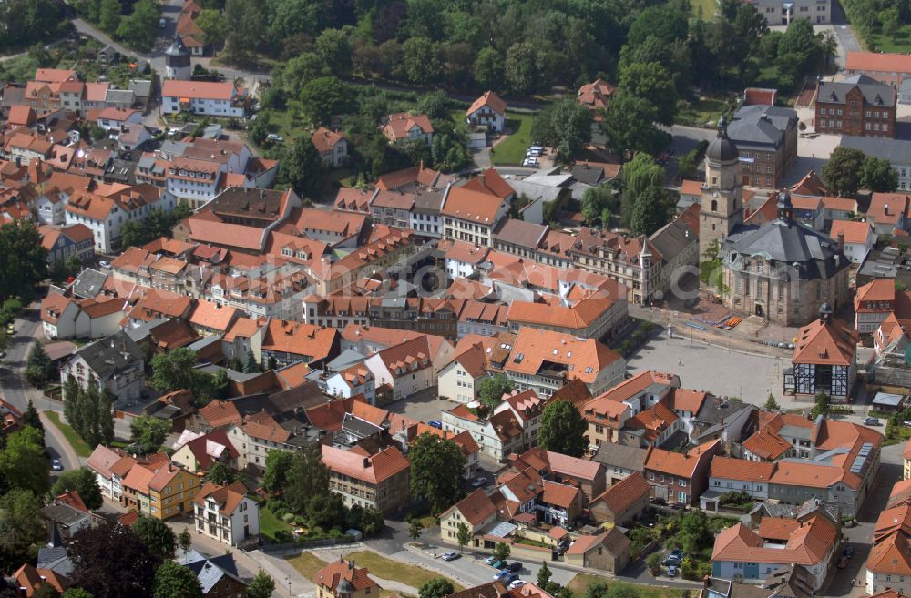 Aerial image Waltershausen - The city center in the downtown area in Waltershausen in the state Thuringia, Germany