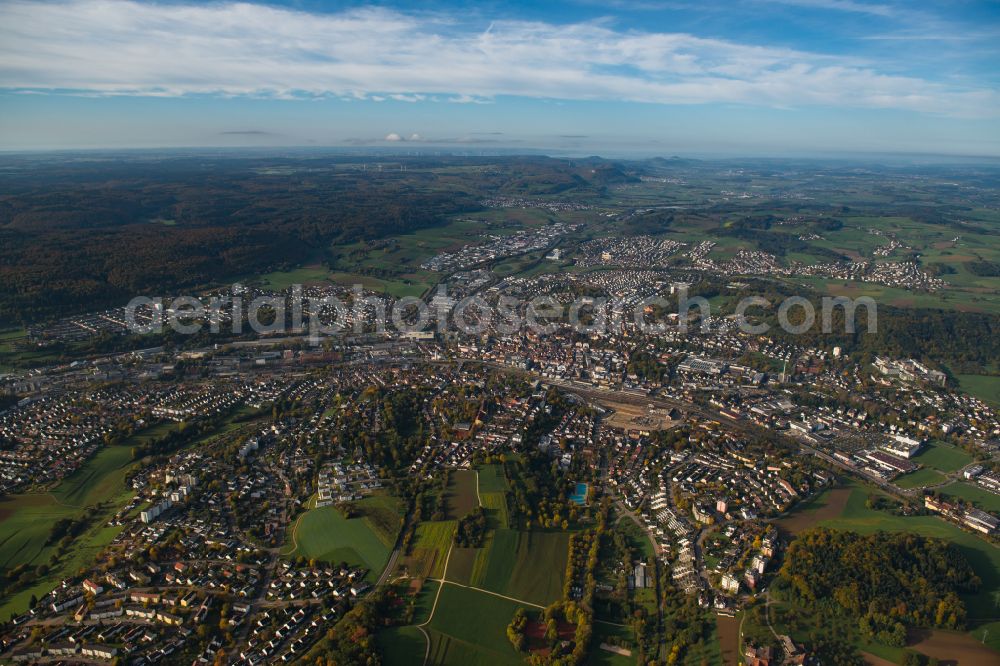 Wasseralfingen from above - The city center in the downtown area in Wasseralfingen in the state Baden-Wuerttemberg, Germany