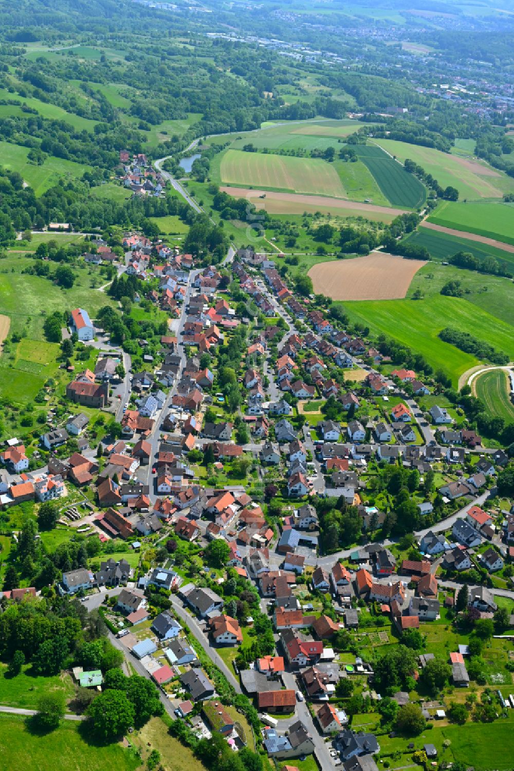 Wenighösbach from above - The city center in the downtown area in Wenighösbach in the state Bavaria, Germany