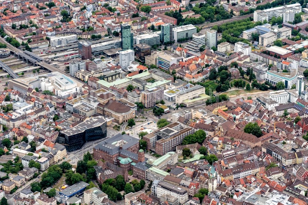 Aerial photograph Freiburg im Breisgau - The city center in the downtown area on Werthmannstrasse - Bertoldstrasse in Freiburg im Breisgau in the state Baden-Wurttemberg, Germany