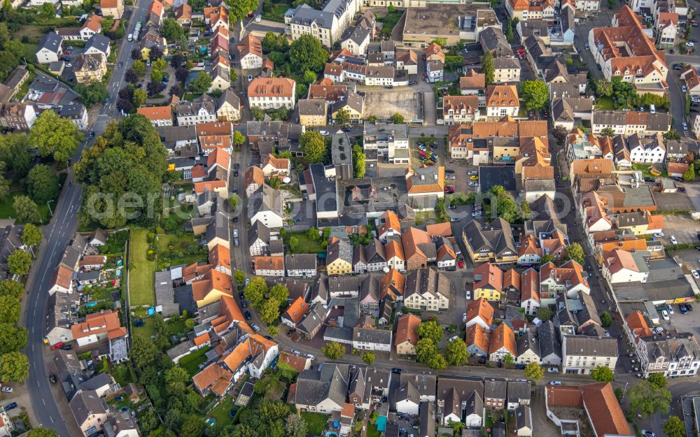 Aerial image Westönnen - The city center in the downtown area in Westoennen at Ruhrgebiet in the state North Rhine-Westphalia, Germany