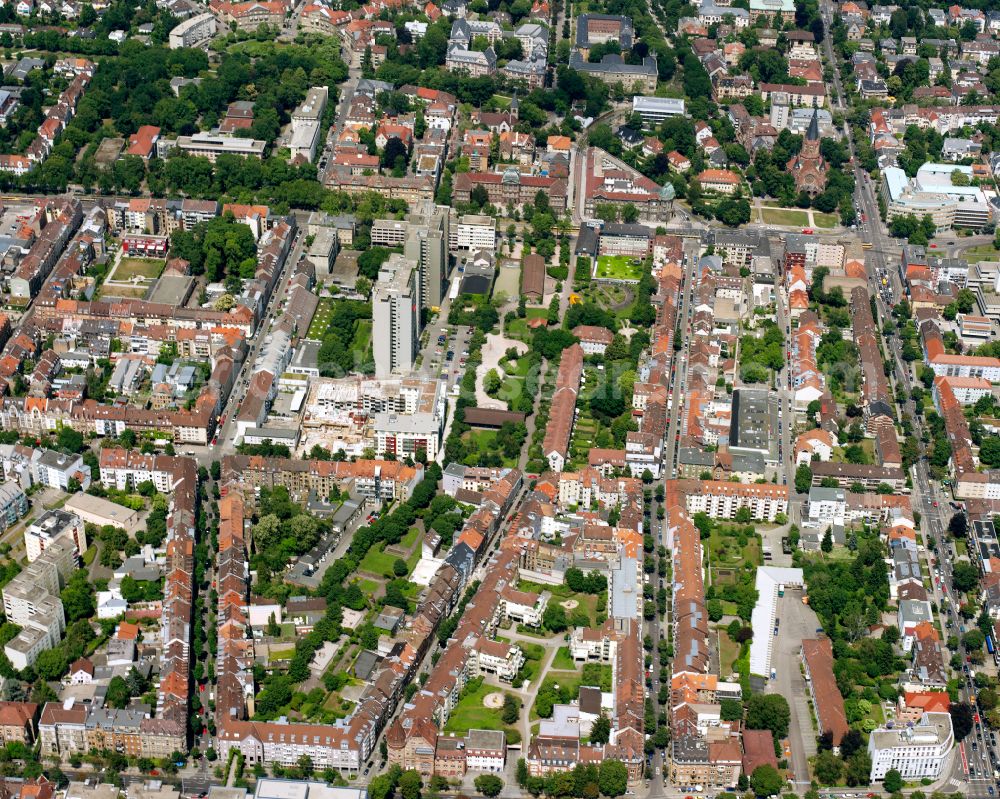 Aerial photograph Weststadt - The city center in the downtown area in Weststadt in the state Baden-Wuerttemberg, Germany