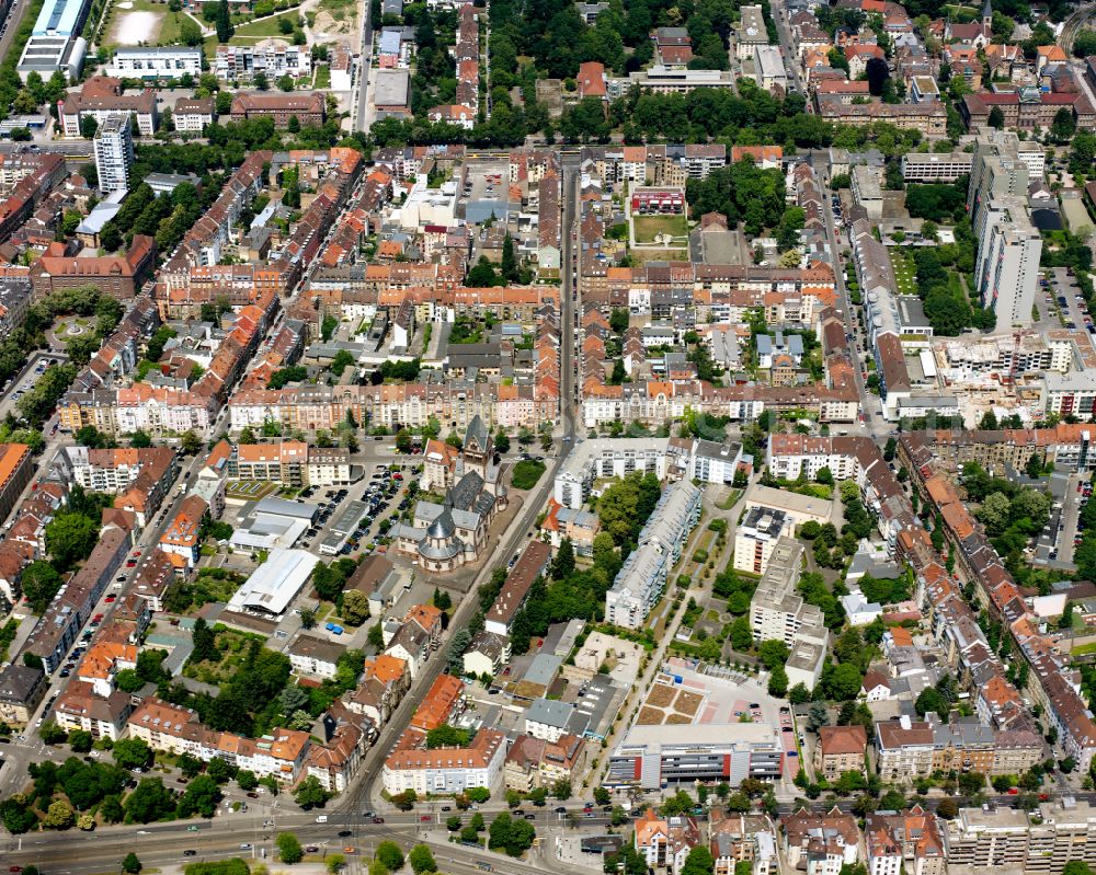 Weststadt from above - The city center in the downtown area in Weststadt in the state Baden-Wuerttemberg, Germany