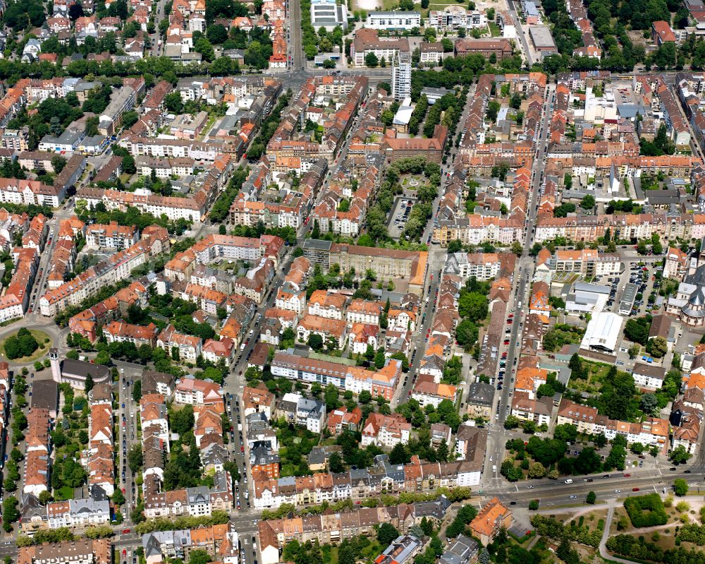 Weststadt from the bird's eye view: The city center in the downtown area in Weststadt in the state Baden-Wuerttemberg, Germany