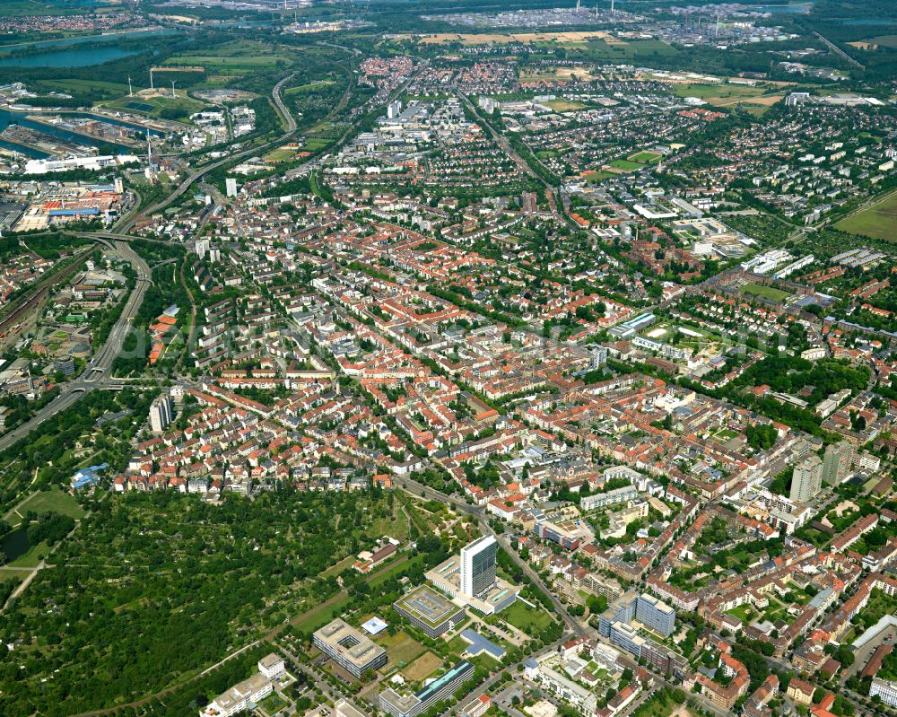 Aerial image Weststadt - The city center in the downtown area in Weststadt in the state Baden-Wuerttemberg, Germany