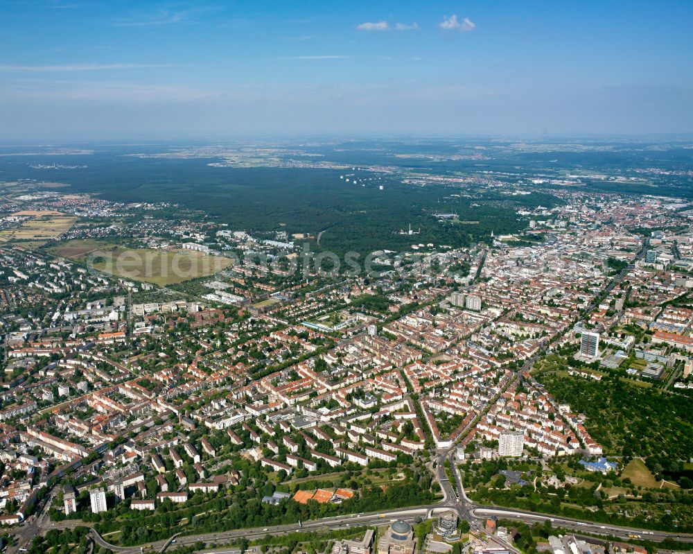 Aerial image Weststadt - The city center in the downtown area in Weststadt in the state Baden-Wuerttemberg, Germany