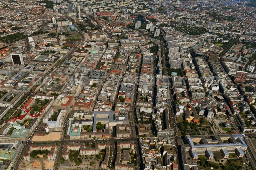 Berlin from above - The city center in the downtown area Wilhelmstrasse - Friedrichstrasse - Leipziger Strasse in the district Mitte in Berlin, Germany