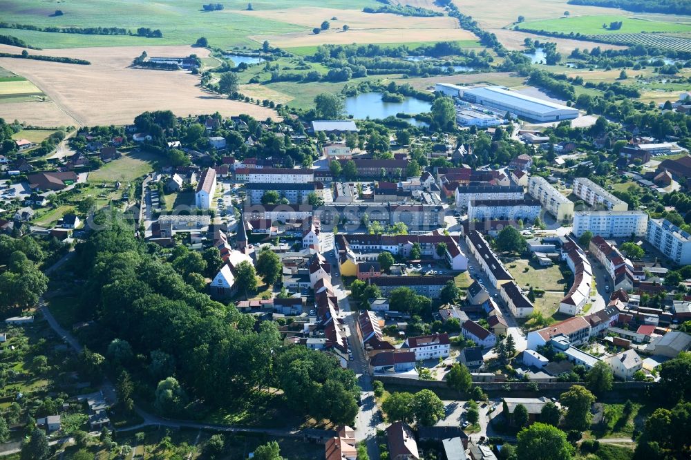 Woldegk from above - The city center in the downtown area in Woldegk in the state Mecklenburg - Western Pomerania, Germany