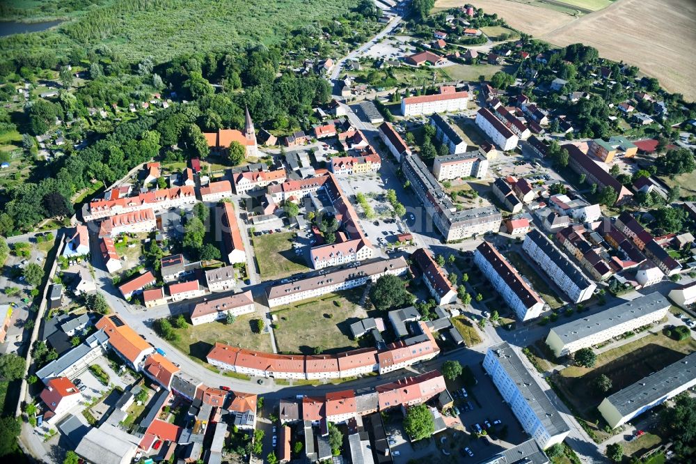 Aerial photograph Woldegk - The city center in the downtown area in Woldegk in the state Mecklenburg - Western Pomerania, Germany