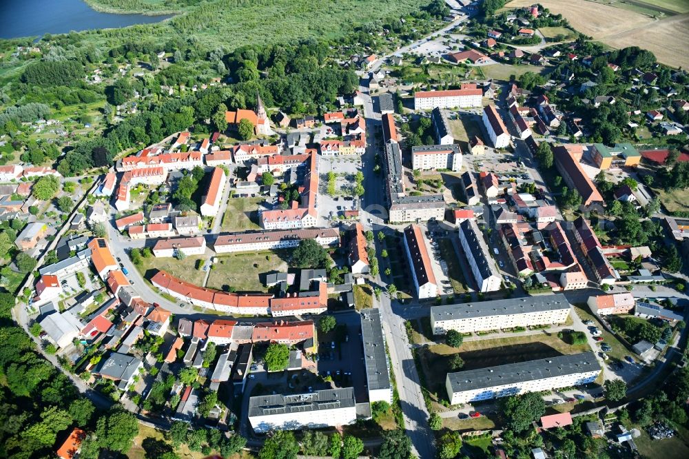 Woldegk from above - The city center in the downtown area in Woldegk in the state Mecklenburg - Western Pomerania, Germany