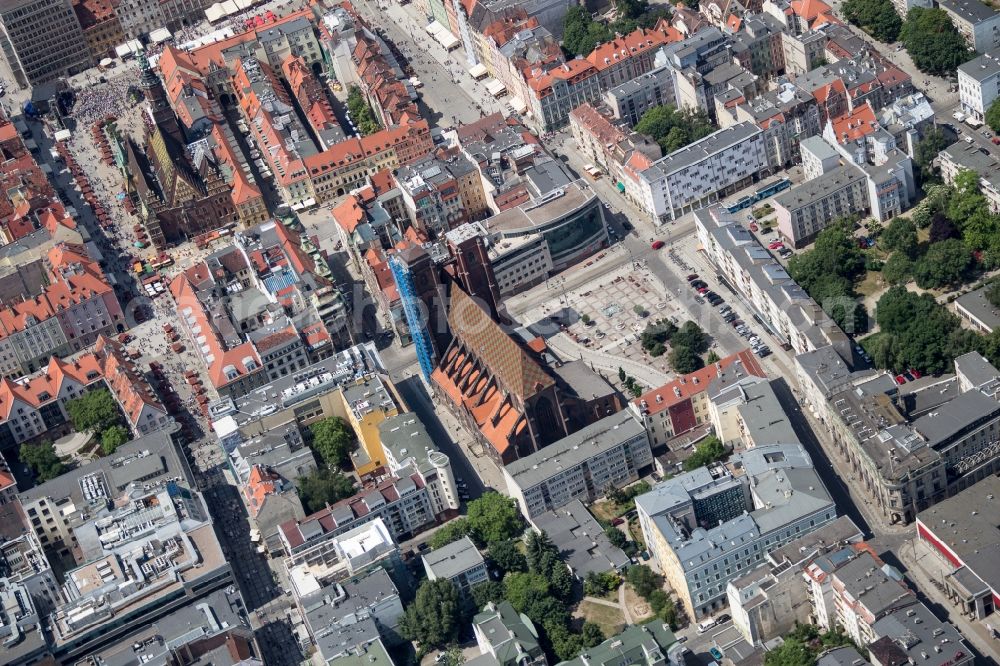 Aerial photograph Wroclaw Breslau - The city center in the downtown area in Wroclaw Breslau in Lower Silesia, Poland