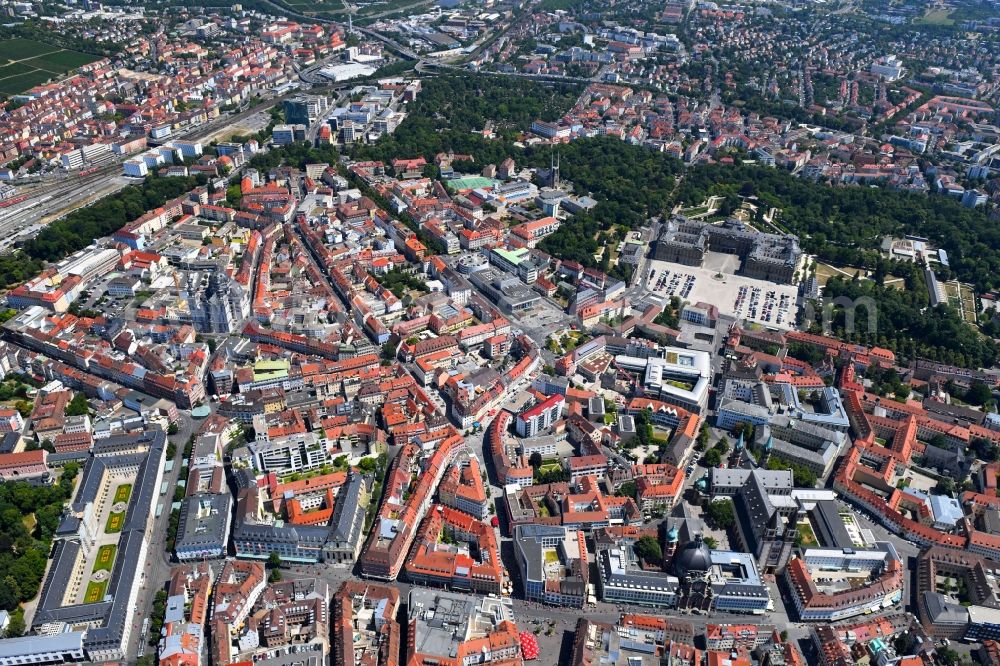 Aerial image Würzburg - The city center in the downtown area in Wuerzburg in the state Bavaria, Germany