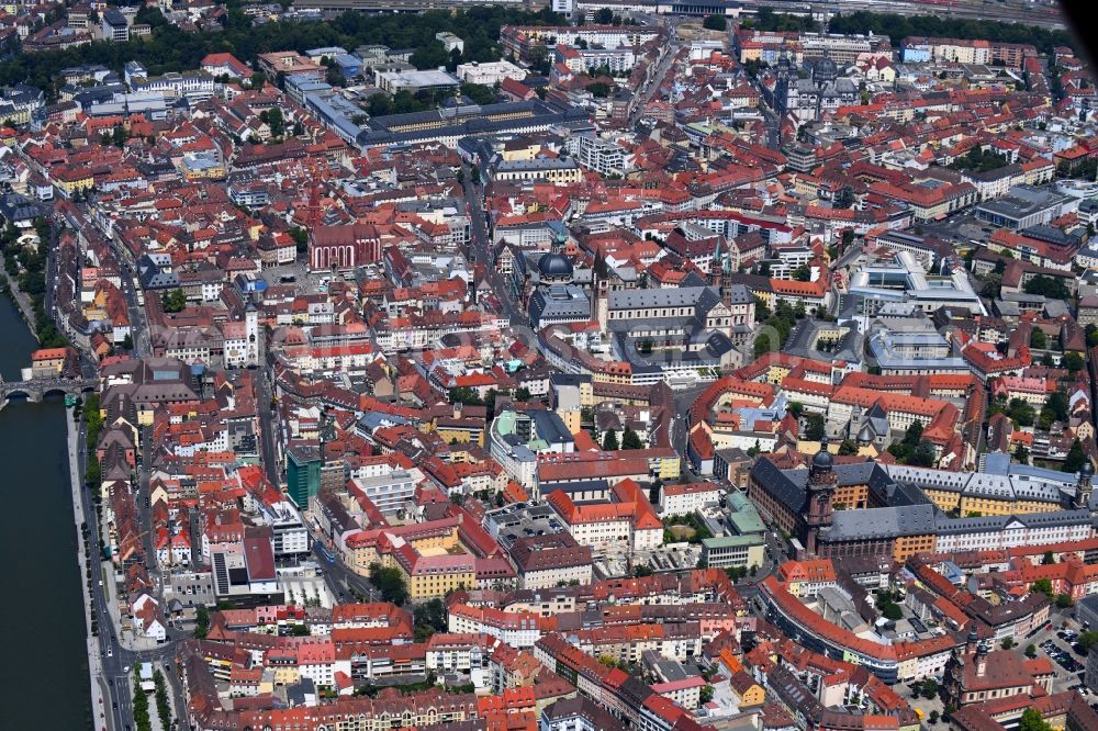 Würzburg from above - The city center in the downtown area in Wuerzburg in the state Bavaria, Germany