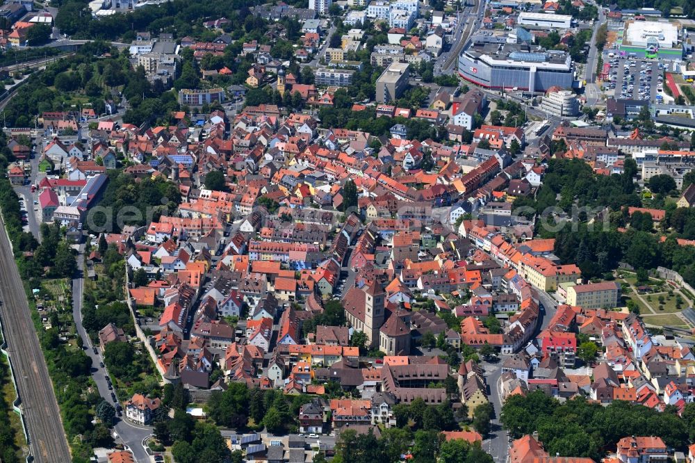 Aerial image Würzburg - The city center in the downtown area in Wuerzburg in the state Bavaria, Germany