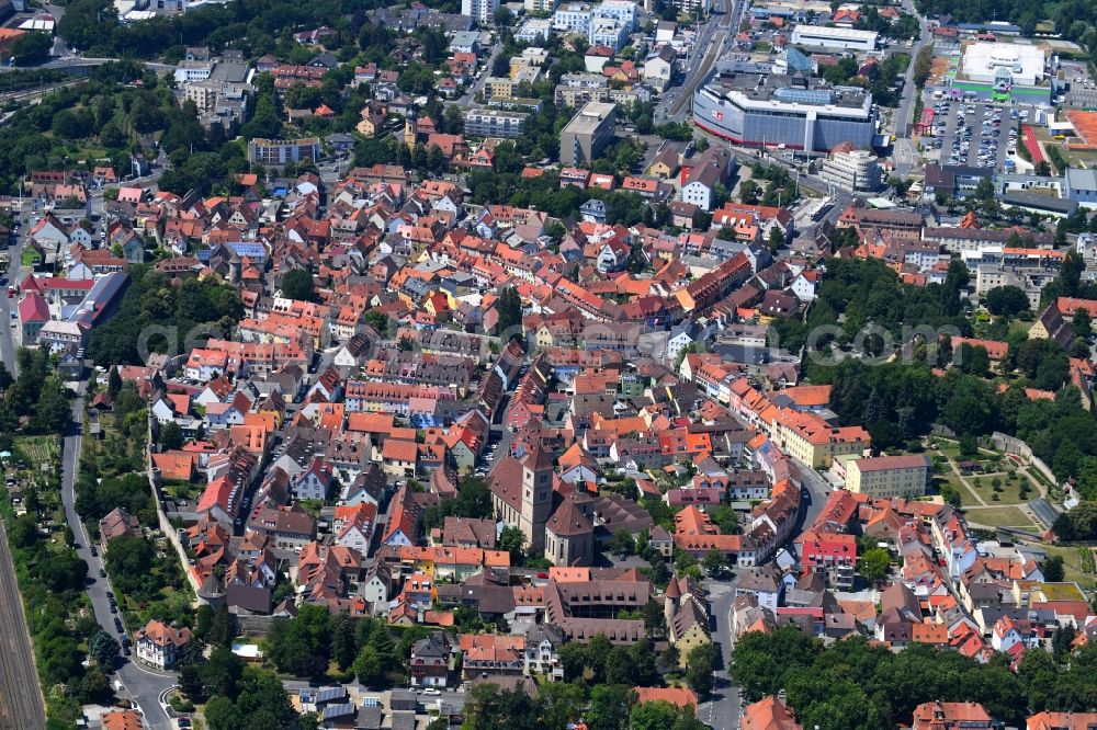 Aerial photograph Würzburg - The city center in the downtown area in Wuerzburg in the state Bavaria, Germany