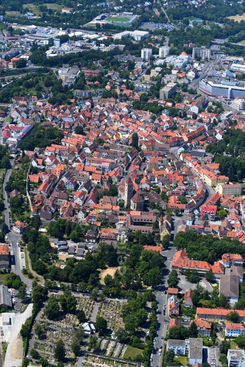 Würzburg from above - The city center in the downtown area in Wuerzburg in the state Bavaria, Germany