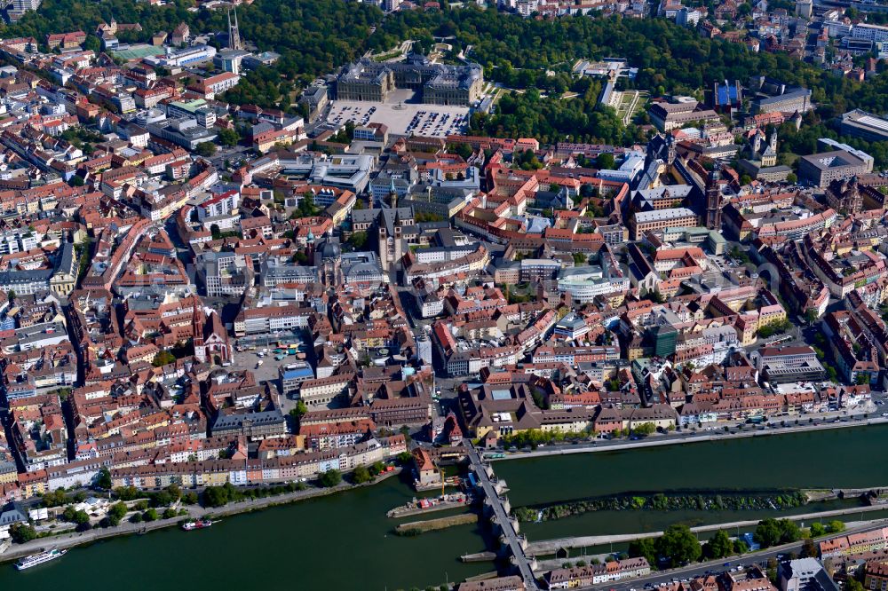 Würzburg from above - The city center in the downtown area in Wuerzburg in the state Bavaria, Germany