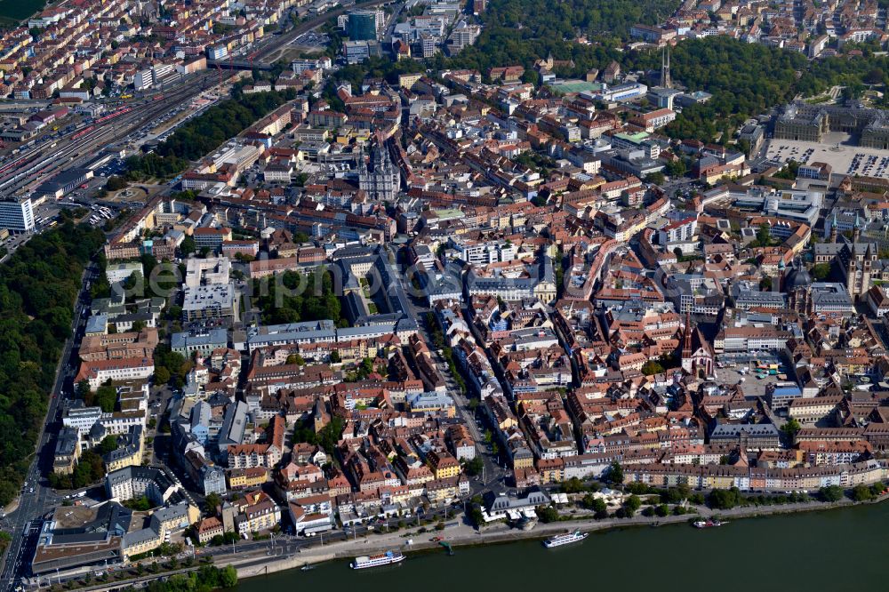 Würzburg from the bird's eye view: The city center in the downtown area in Wuerzburg in the state Bavaria, Germany