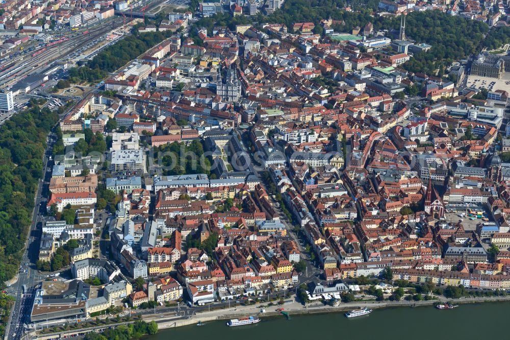 Aerial image Würzburg - The city center in the downtown area in Wuerzburg in the state Bavaria, Germany