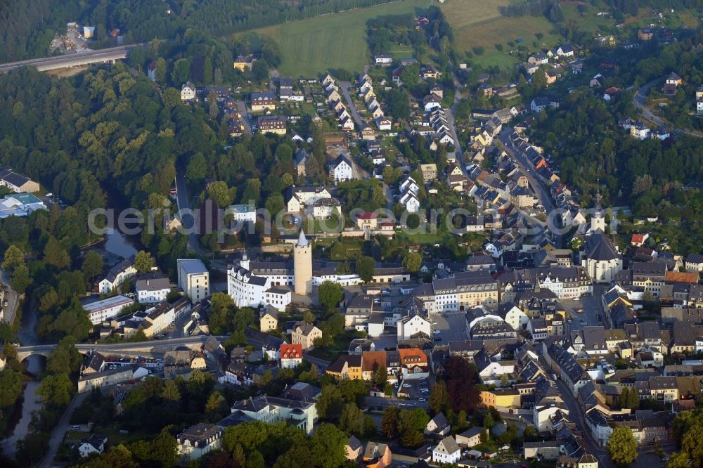 Zschopau from the bird's eye view: The city center in the downtown area in Zschopau in the state Saxony, Germany