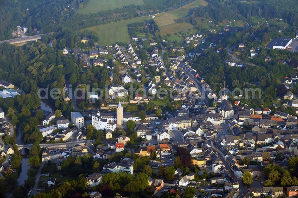 Aerial image Zschopau - The city center in the downtown area in Zschopau in the state Saxony, Germany