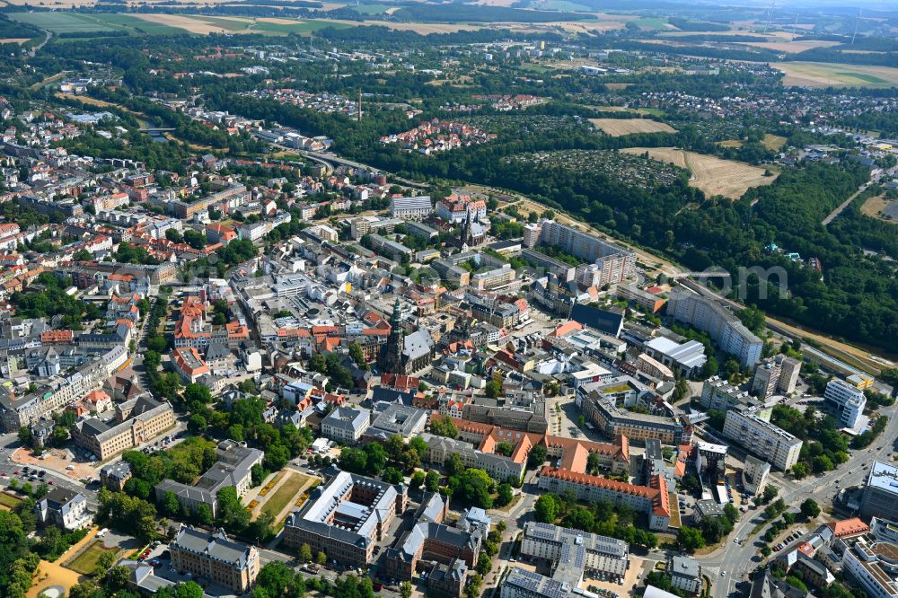 Aerial image Zwickau - The city center in the downtown area in Zwickau in the state Saxony, Germany