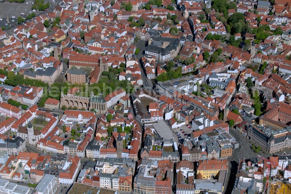 Erfurt from the bird's eye view: City center in the inner city area between Anger and Fischmarkt in the district Altstadt in Erfurt in the state Thuringia, Germany