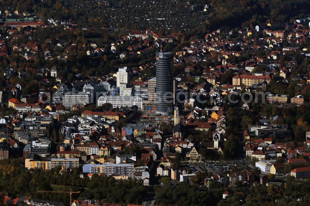 Jena from above - View of the downtown of Jena with the tower Jentower in Thurngia