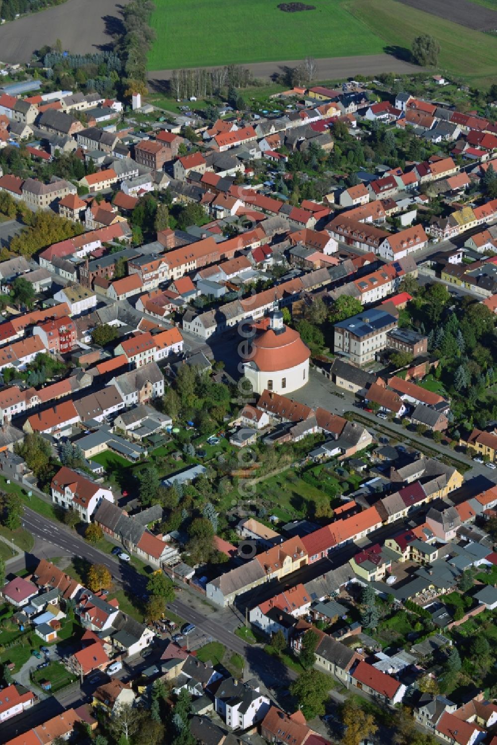 Oranienbaum-Wörlitz from above - City center on Church Street in Oranienbaum-Woerlitz in Saxony-Anhalt