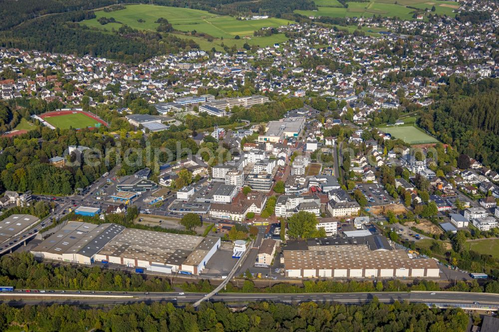 Kreuztal from above - The city center in the downtown area in Kreuztal in the state North Rhine-Westphalia, Germany