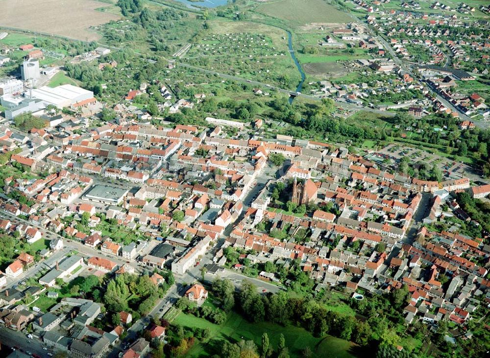 Aerial photograph Kyritz / Brandenburg - Stadtzentrum von Kyritz in Brandenburg aus westlicher Richtung.