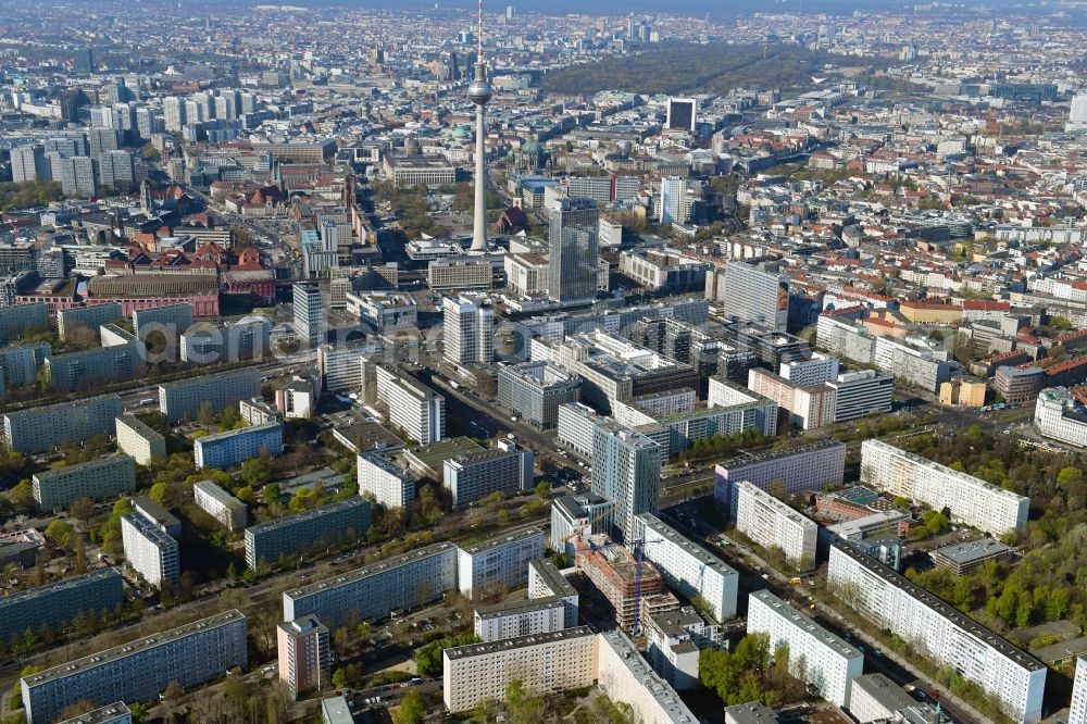 Berlin from the bird's eye view: District Center on Mollstrasse - Otto-Braun-Strasse at the Berlin TV Tower in the district Mitte in Berlin, Germany