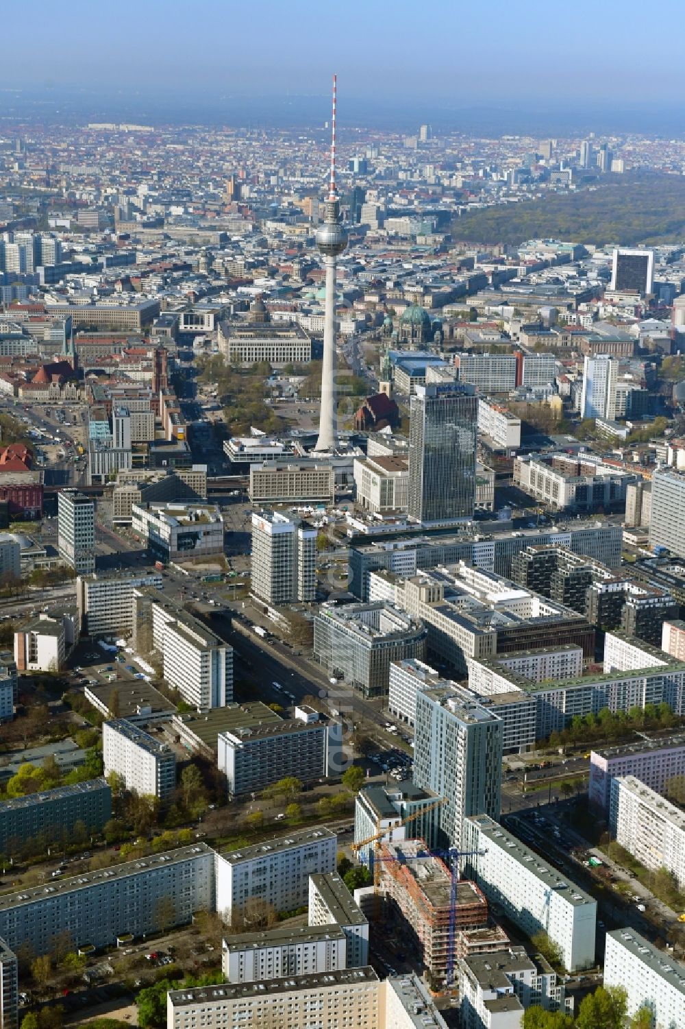 Aerial image Berlin - District Center on Mollstrasse - Otto-Braun-Strasse at the Berlin TV Tower in the district Mitte in Berlin, Germany