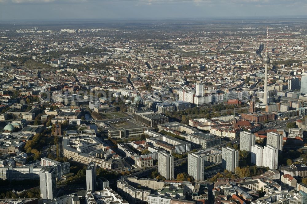 Berlin from above - City East on Leipziger Strasse - fishing island and by Spittelmart in Mitte in Berlin