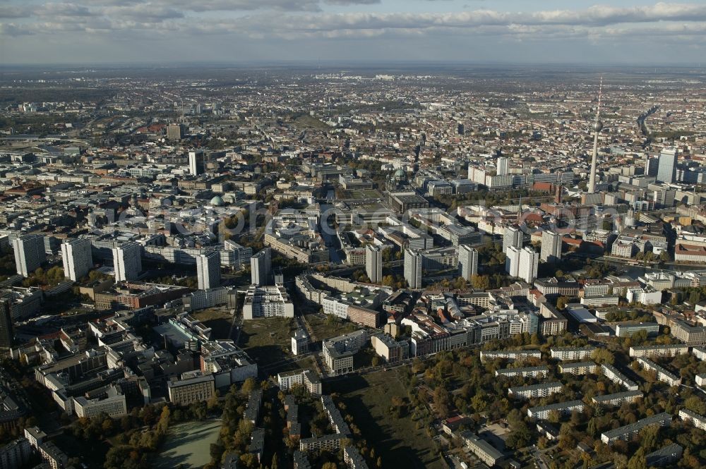 Aerial image Berlin - City East on Leipziger Strasse - fishing island and by Spittelmart in Mitte in Berlin