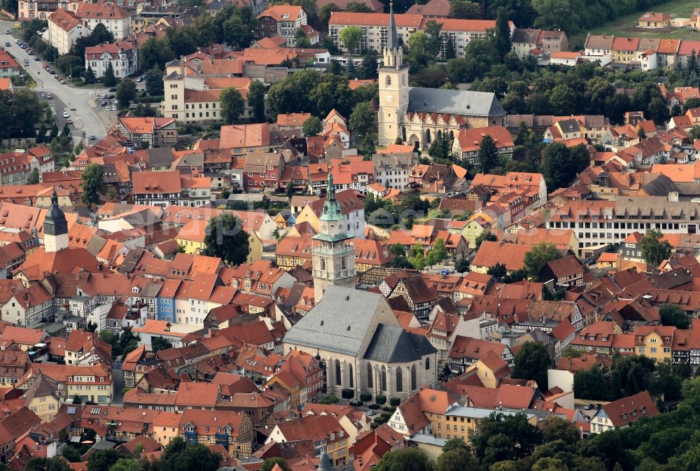 Aerial image Bad Langensalza - Town center with town hall, church and St. Stephen's Church St. Bonifacii